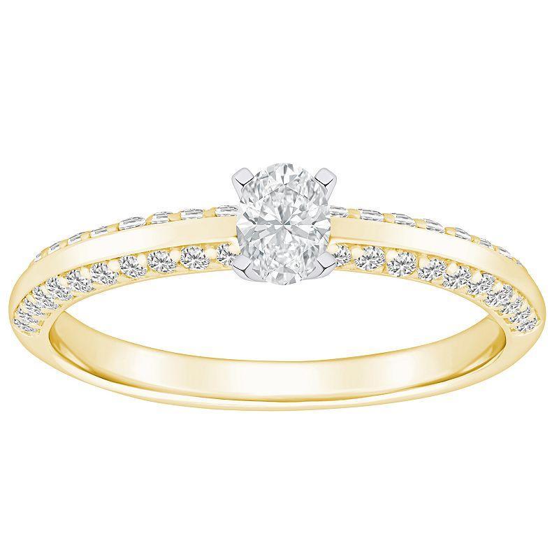 Alyson Layne 14k Gold 3/5 Carat T.W. Diamond Oval Cut Pave & Polished Band Engagement Ring, Women's, Size: 6.50, 14k White Gold Product Image