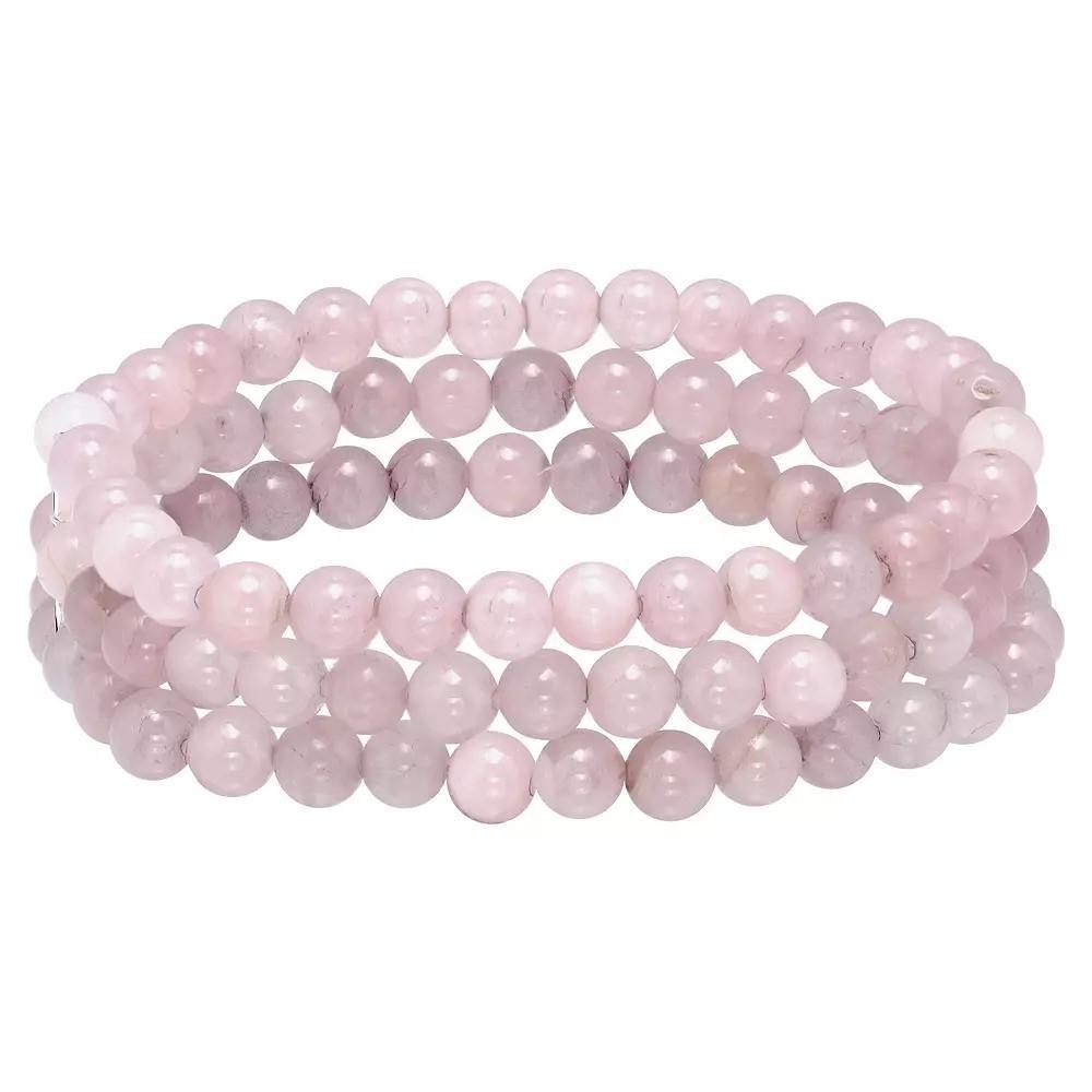 Aleure Precioso Beaded 3-Row Stretch Bracelet, Women's, Size: 7.5", Pink Quartz Product Image