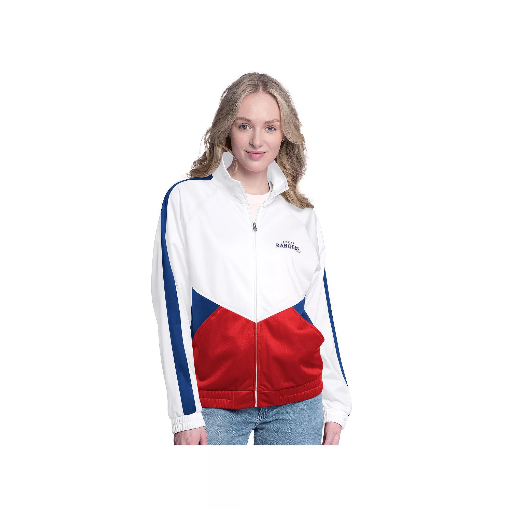 Women's G-III Sports by Carl Banks  White/Navy Cleveland Guardians Rally Rhinestone Raglan Full-Zip Track Jacket, Size: XXL, Grd White Product Image