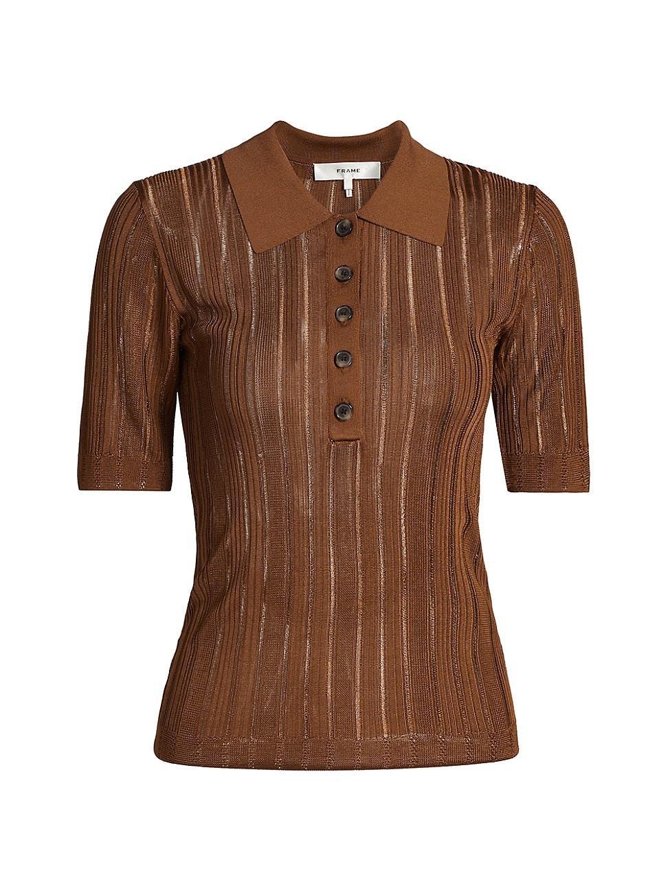 Womens Laddered Rib-Knit Polo Top Product Image