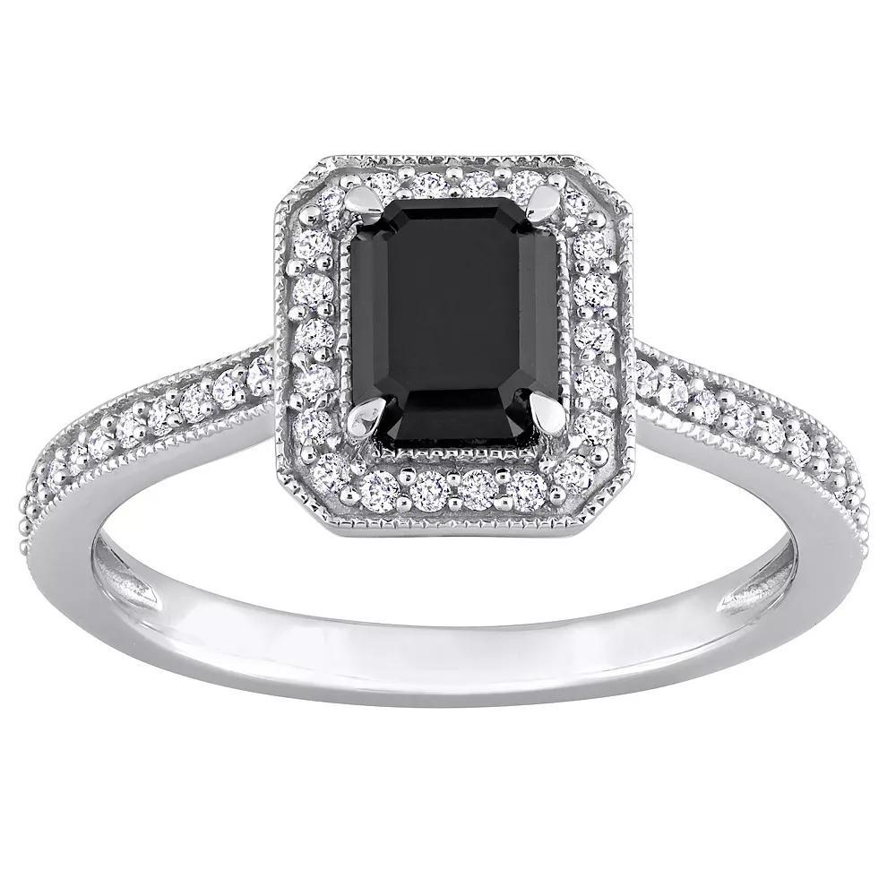 Stella Grace 14k White Gold 1 1/4 Carat T.W. Black & White Diamond Halo Engagement Ring, Women's, Size: 9 Product Image