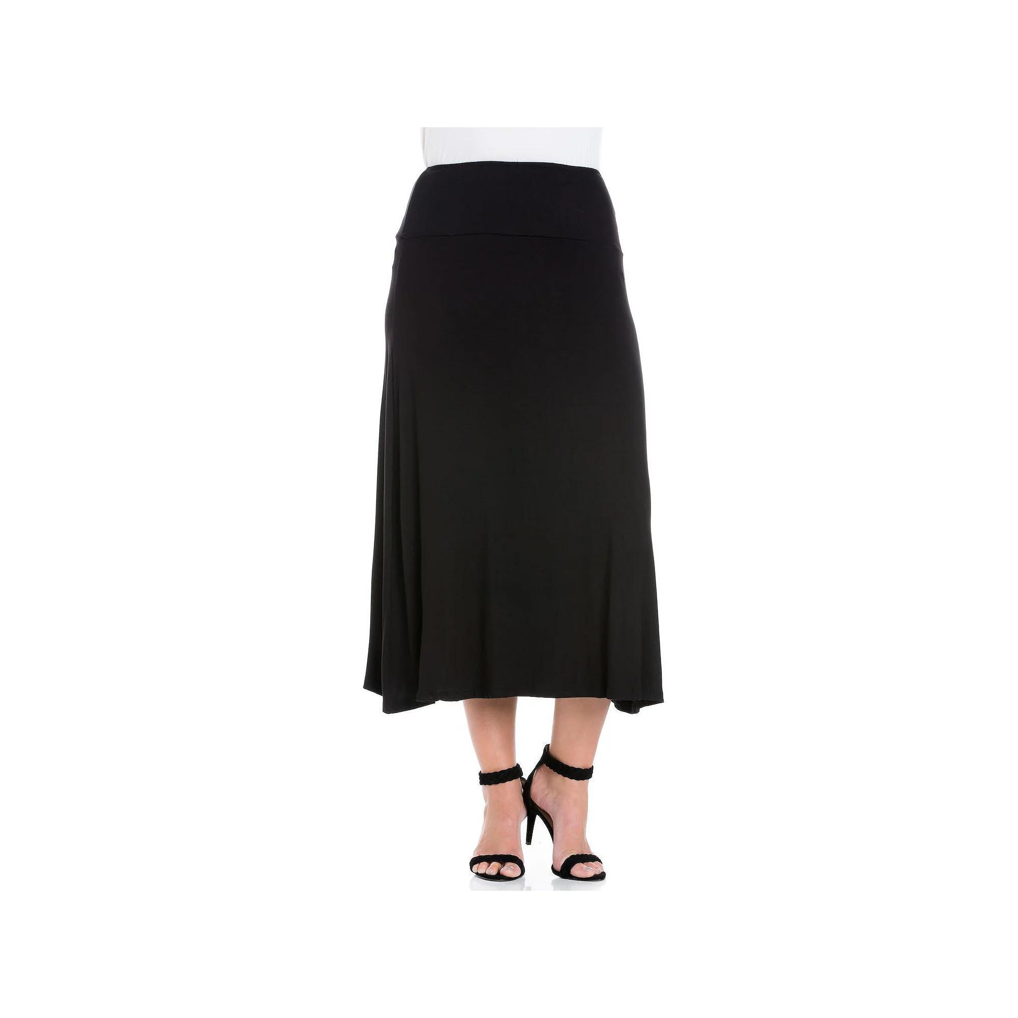Plus Size 24Seven Comfort Apparel Comfortable Fit Elastic Waist Maxi Skirt, Women's, Size: 1XL, White Product Image