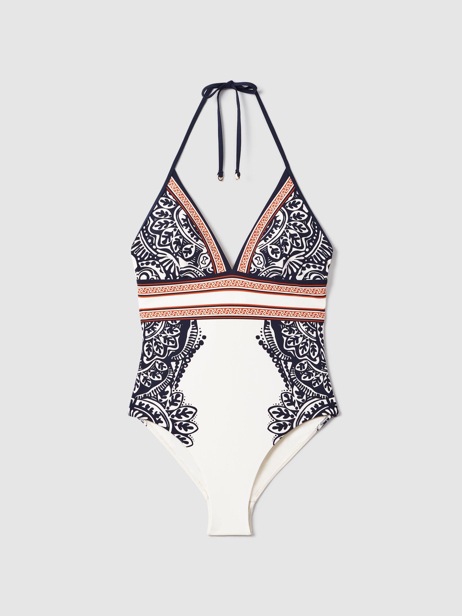 Printed Tie Back Swimsuit in Navy/Red Product Image