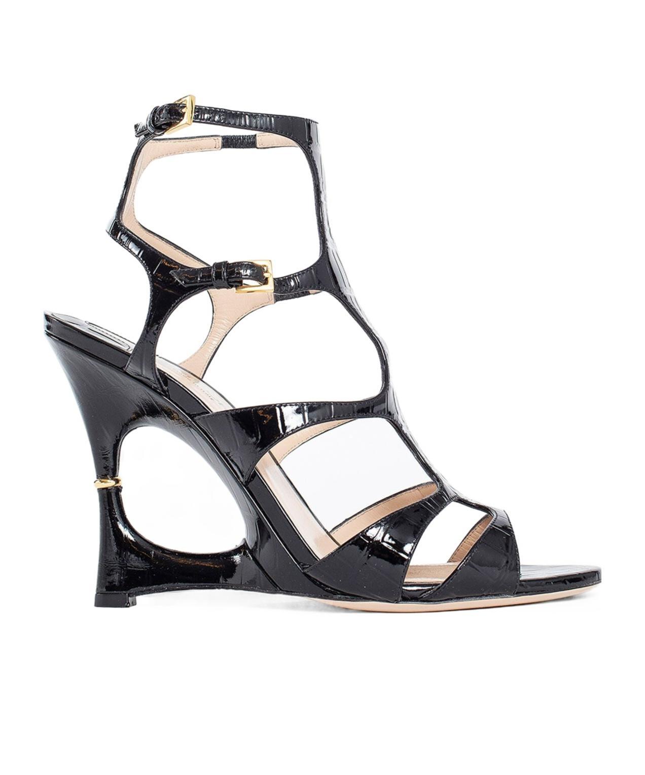 TOM FORD 105mm Paradis Croc Embossed Sandals In Black Product Image