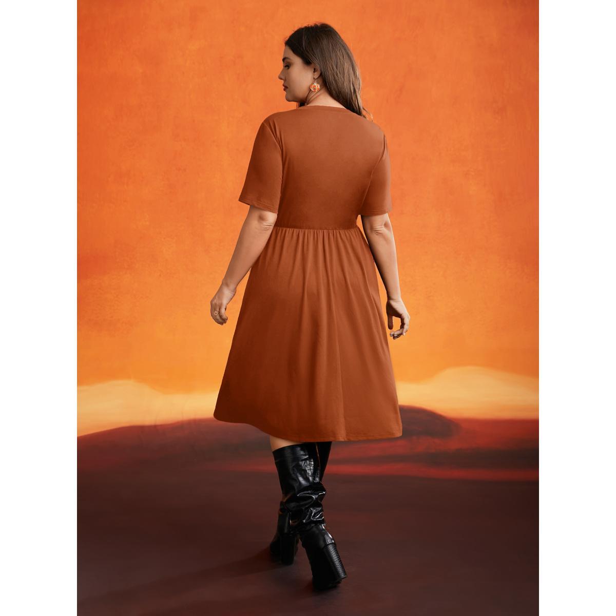 Plus Size Stretch Fabric Pumpkin Cut Out Midi Dress Coral Women Cocktail Button Party Curvy Bloomchic 10/M Product Image