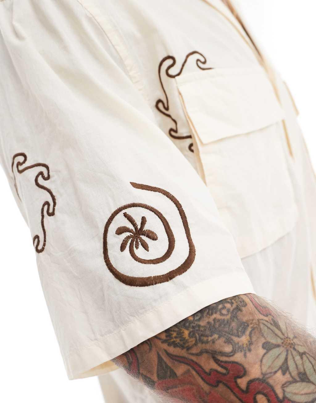 ONLY & SONS camp collar shirt with doodle print in beige Product Image