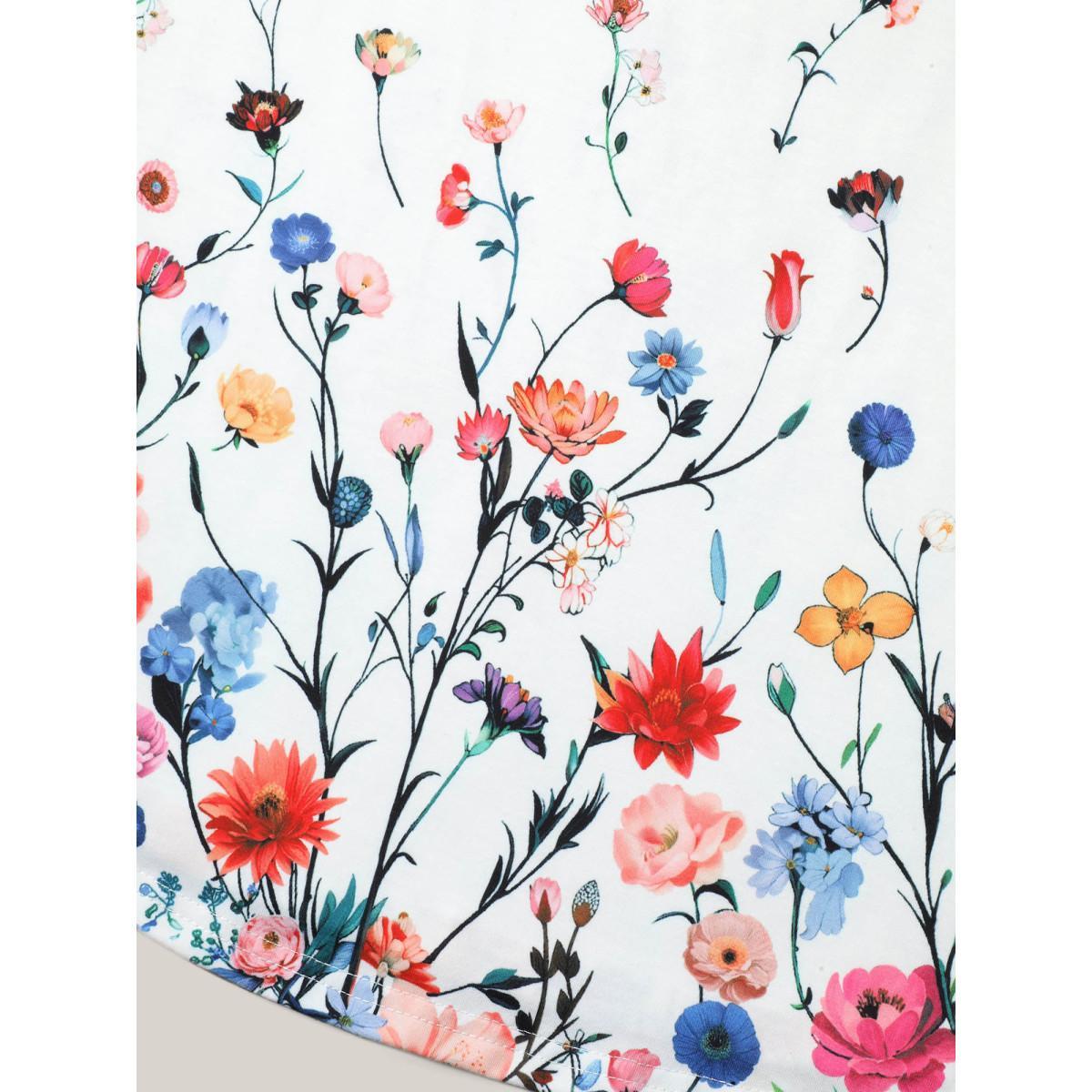 Plus Size Blooming Flowers Print Stretchy Vest Women WhiteSmoke Elegant Non V-neck Everyday Tank Tops Camis BloomChic 22-24/3X Product Image