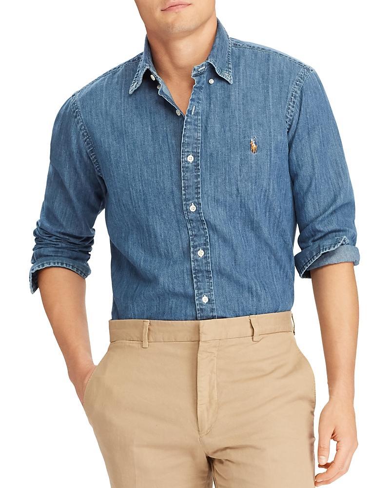 Polo Ralph Lauren Classic Fit Long Sleeve Denim Cotton Button Down Shirt Product Image