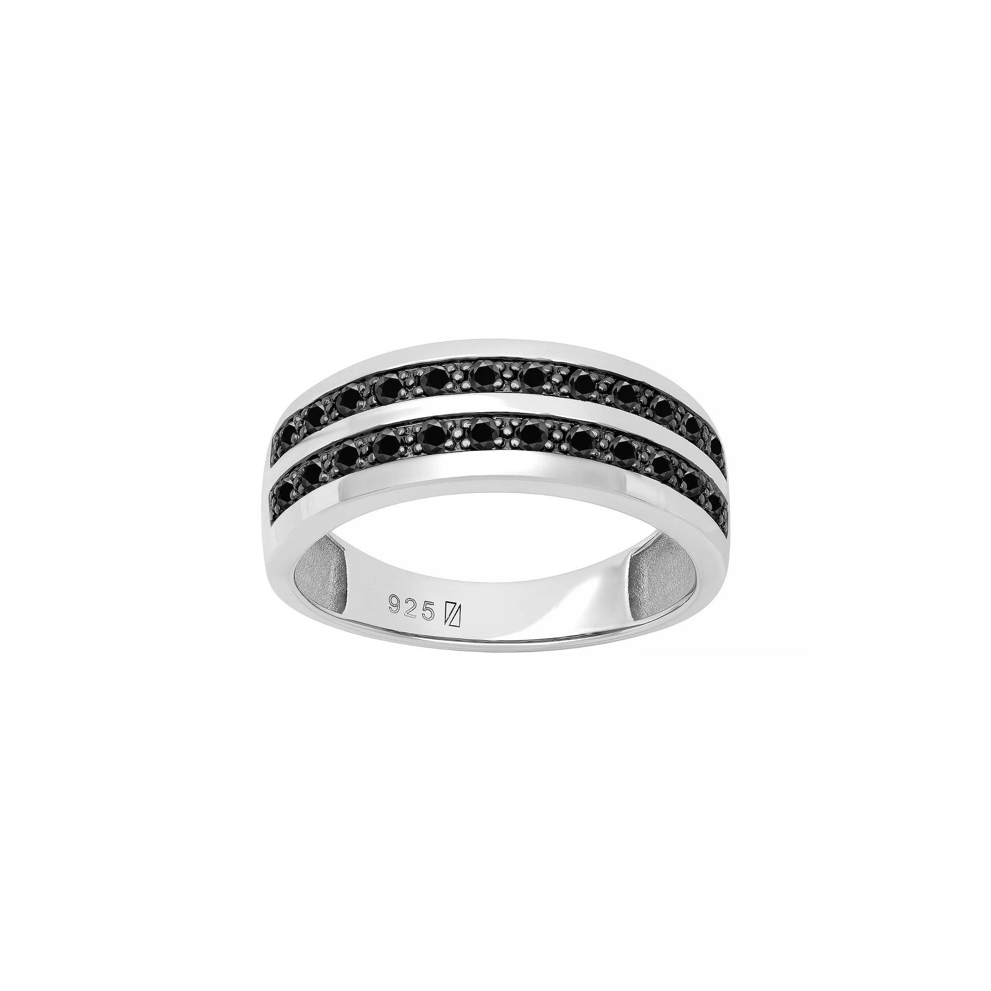 Men's AXL Sterling Silver Double-Row Black Sapphire Ring, Size: 12 Product Image