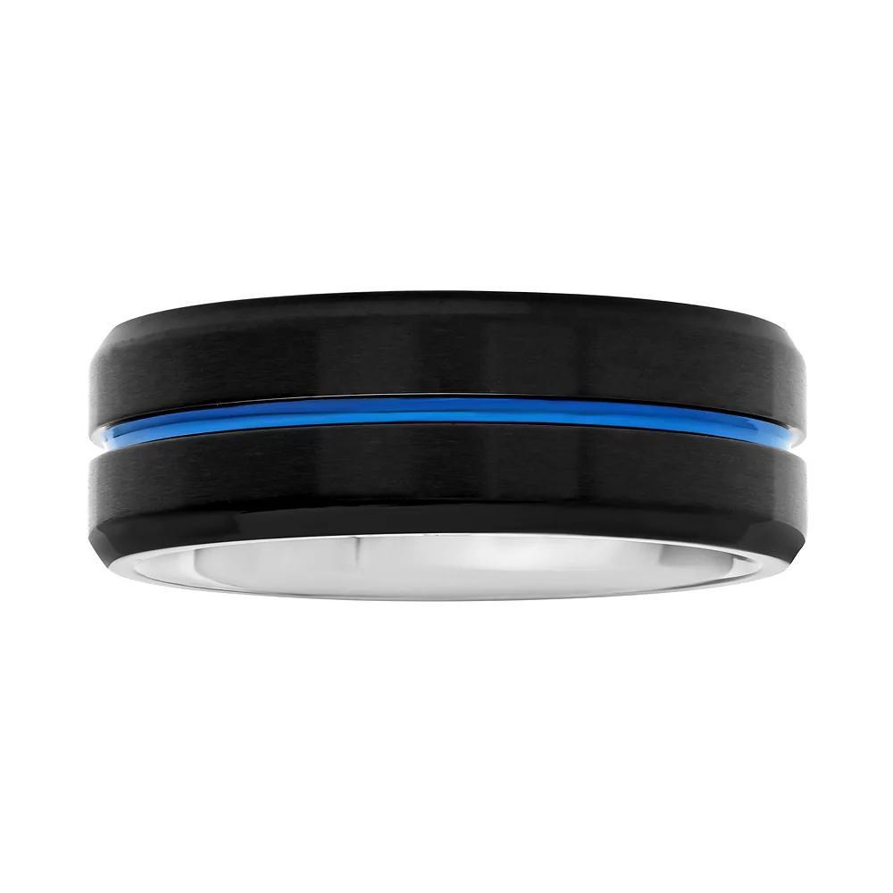 Men's Stainless Steel Black & Blue Ion Plated Band, Size: 13.50, Black Tone Product Image
