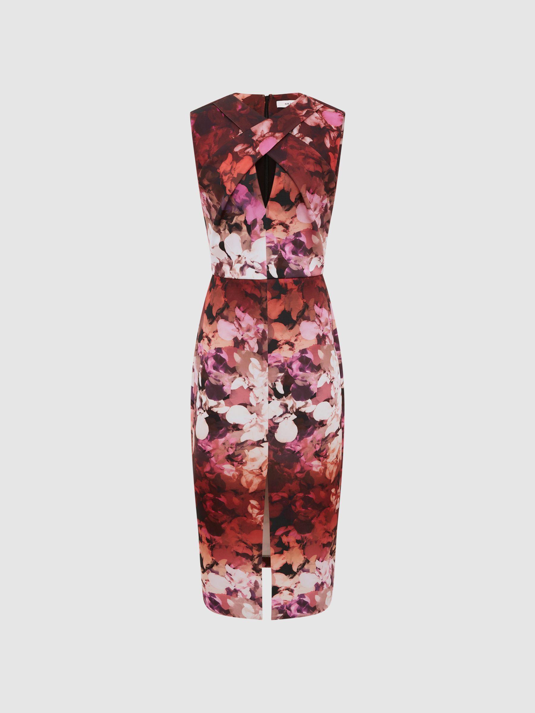 Floral Printed Bodycon Midi Dress in Berry Product Image