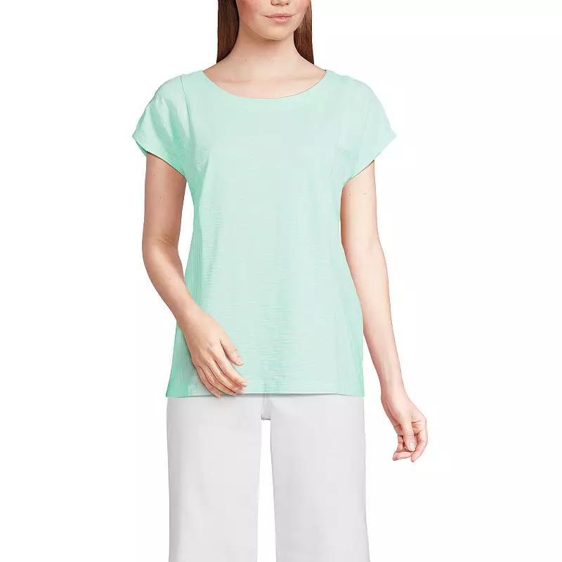Women's Lands' End Slub Tee, Size: Small, Grey Team Stripe Product Image