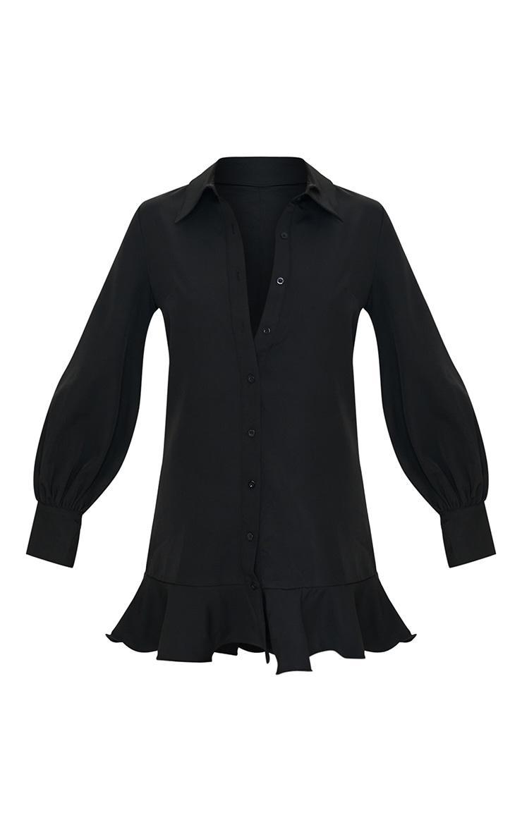 Black Frill Hem Shirt Dress Product Image