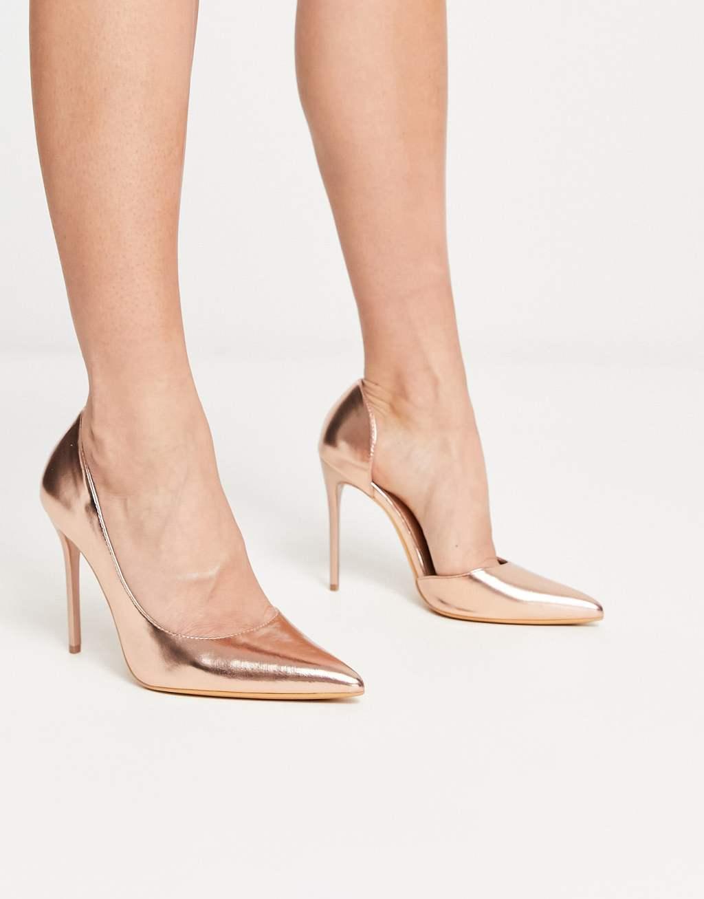 Truffle Collection pointed stiletto heels in rose gold Product Image