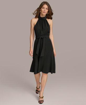 Donna Karan Womens Tie-Waist Halter-Neck Midi Dress Product Image