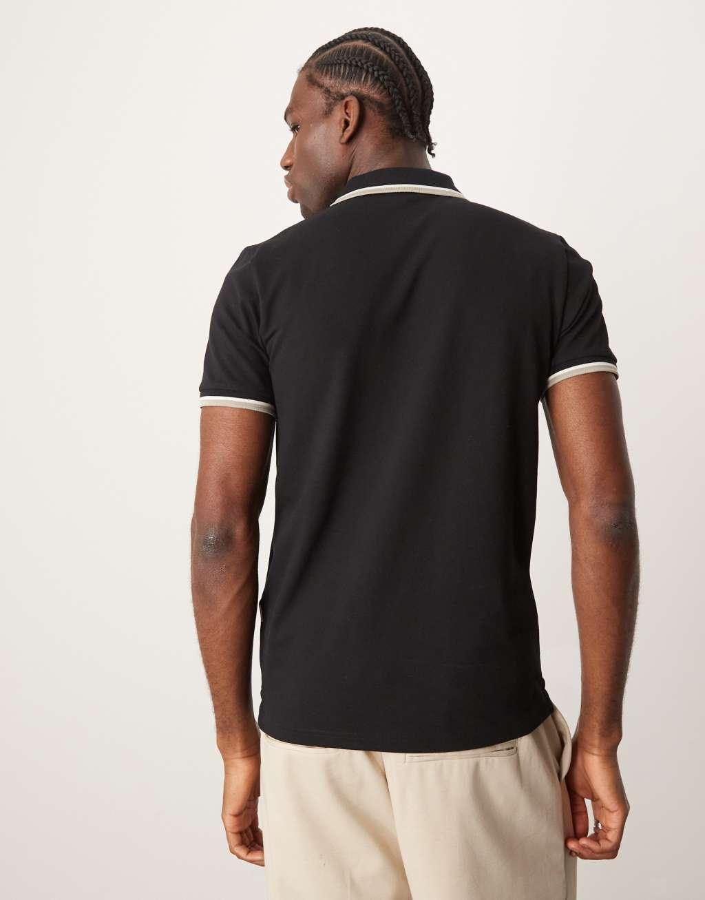 Selected Homme tipped polo shirt in black Product Image