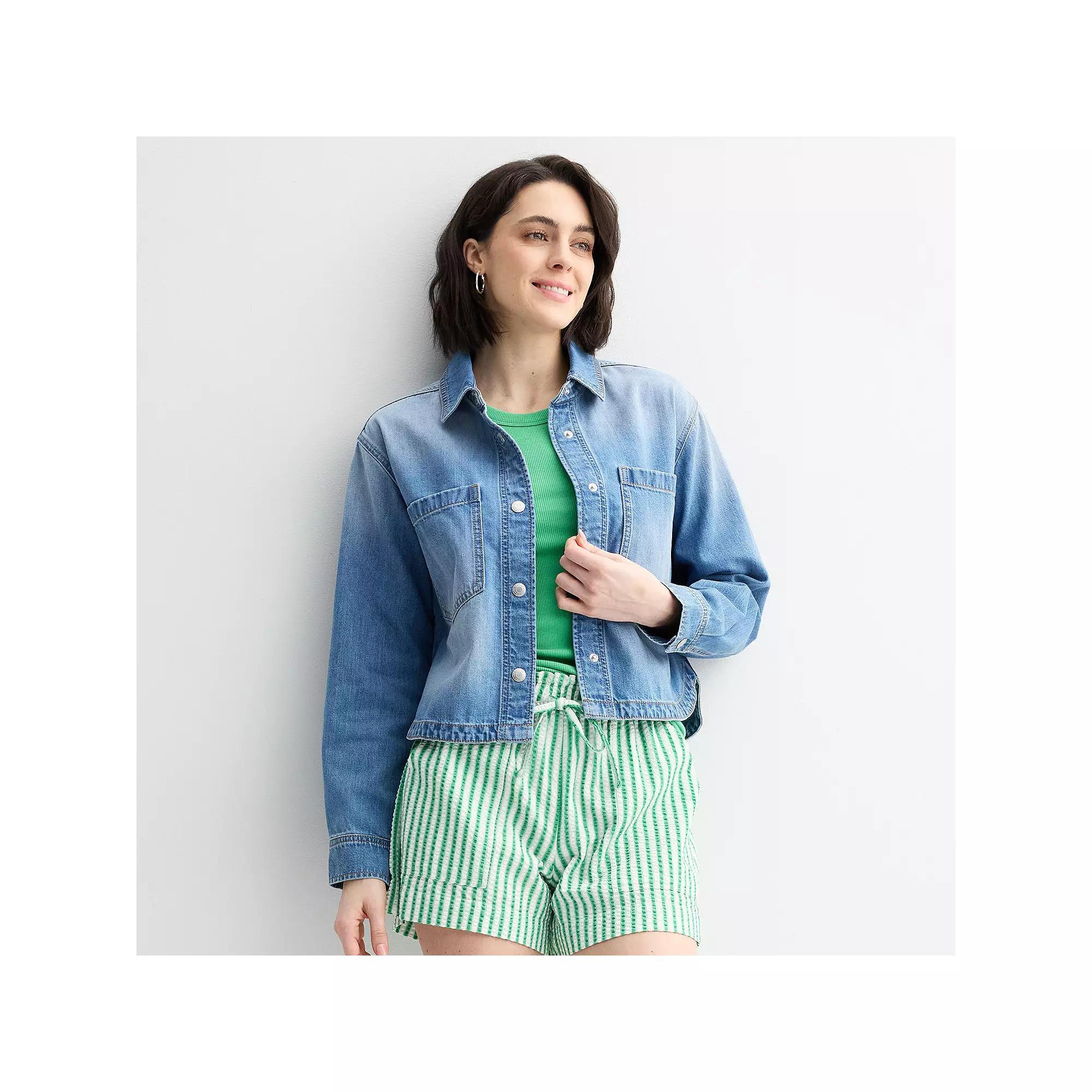 Women's Sonoma Goods For Life® Cropped Shacket, Size: Medium, Medium Light Blue Product Image