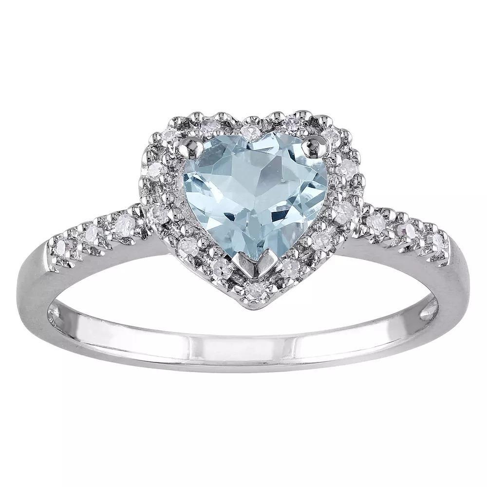 Stella Grace Sterling Silver Aquamarine & 1/10 Carat T.W. Diamond Heart Halo Ring, Women's, Size: 7.50 Product Image