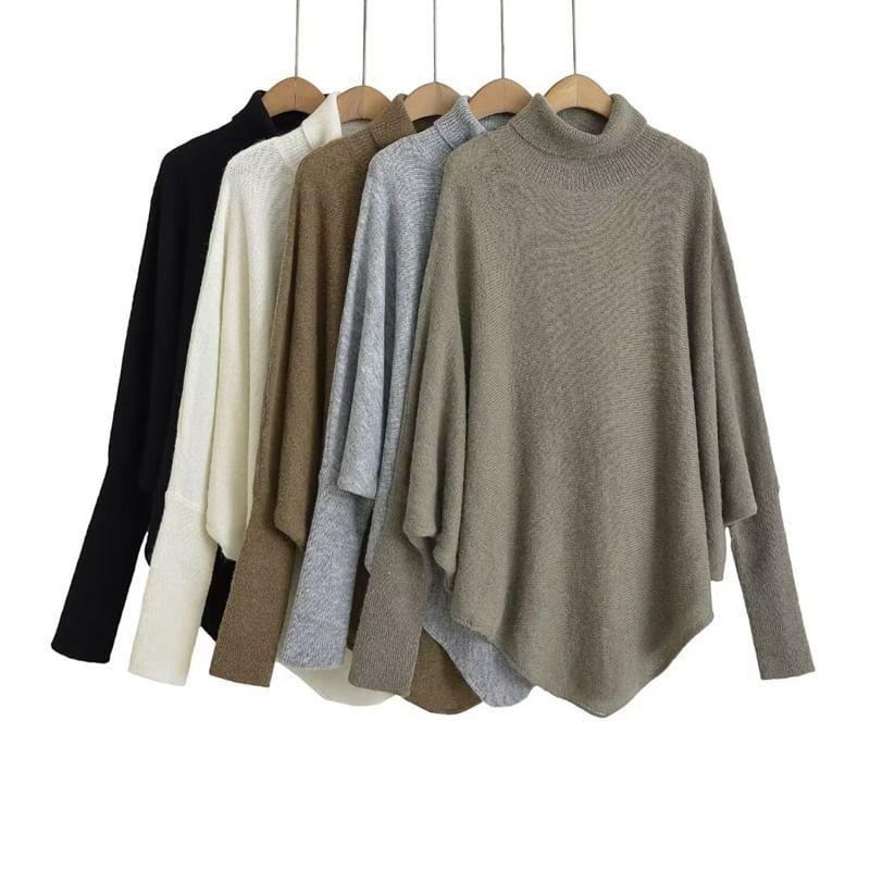 Turtleneck Asymmetrical Plain Sweater Product Image