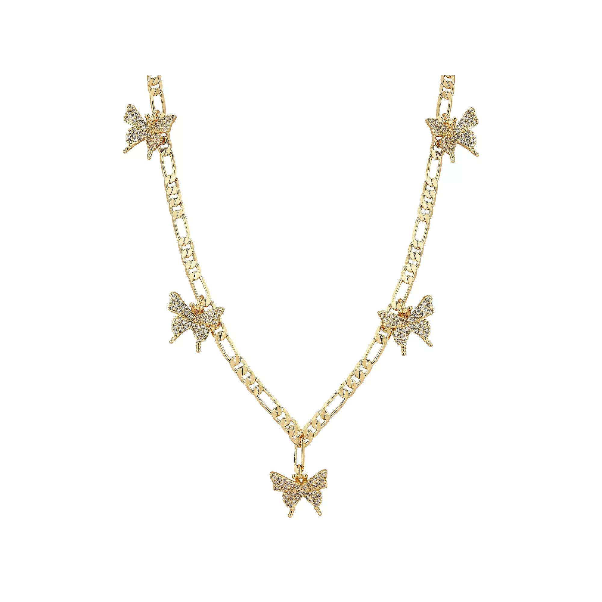 WINX Cubic Zirconia Butterfly Charm Station Necklace, Women's, Size: 18", Gold Tone Product Image