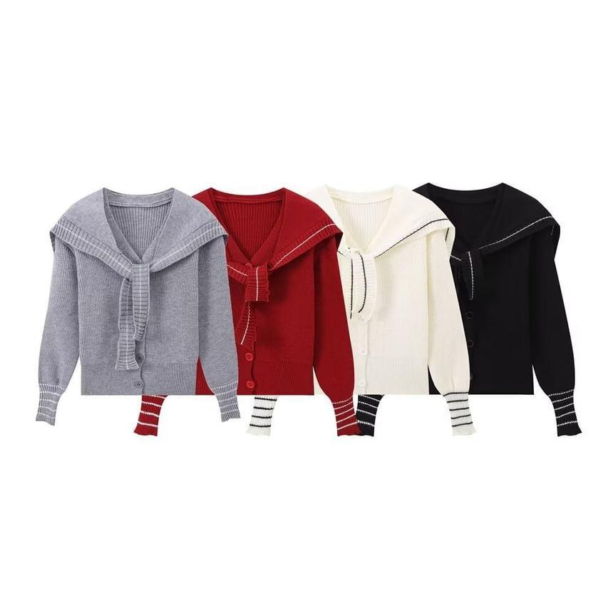 Sailor Collar Two Tone Cardigan Product Image