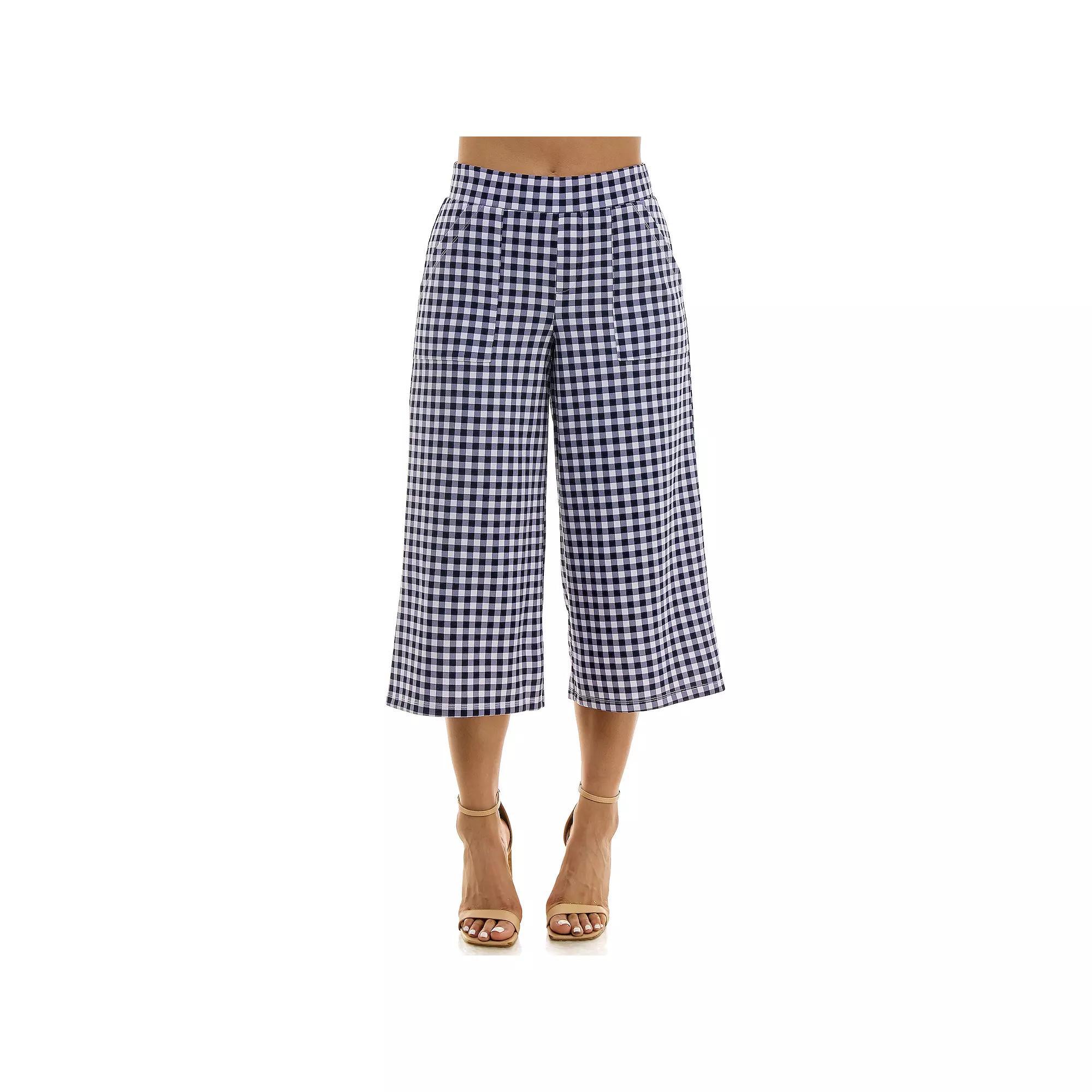 Women's Nina Leonard Gingham Coulotte Pants, Size: Small, Robins Egg White Product Image