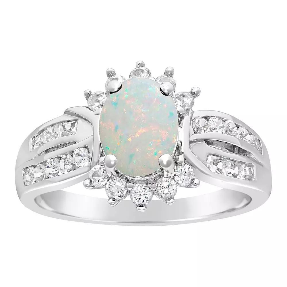 Gemminded Sterling Silver Lab-Created Opal & White Topaz Ring, Women's, Size: 6 Product Image