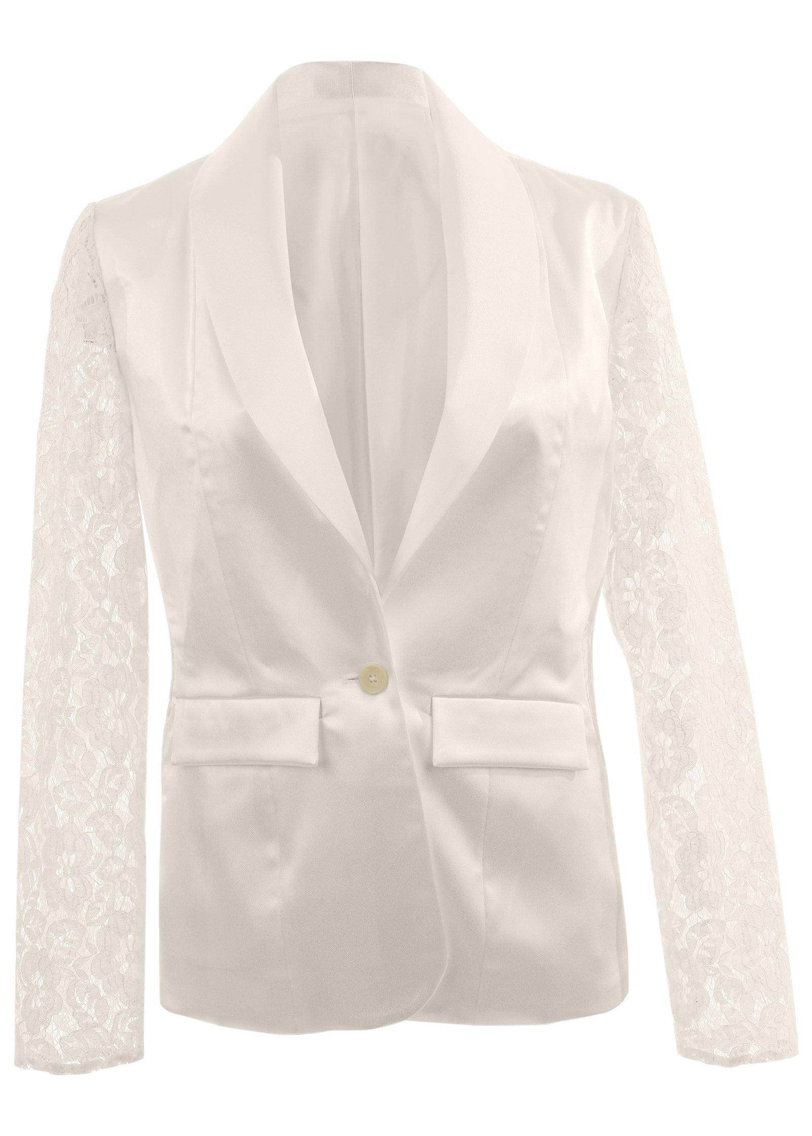 Lace Sleeve Tuxedo Blazer - Off White Product Image