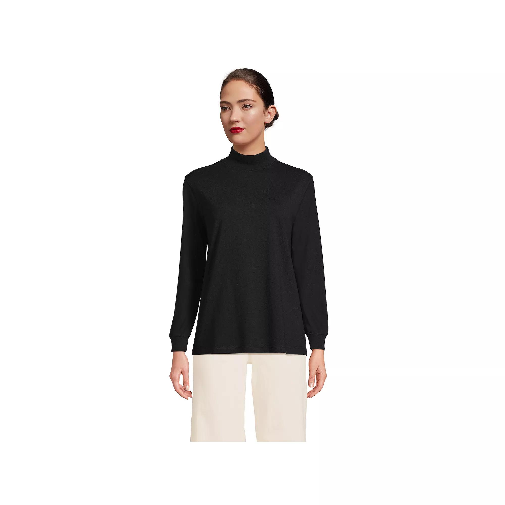 Women's Lands' End Long Sleeve Super T Mockneck Top, Size: Large, Deep  Blue Product Image