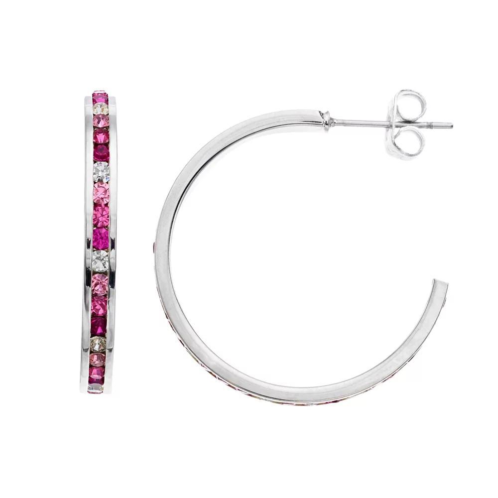 Traditions Jewelry Company Silver Tone Crystal C-Hoop Earrings, Womens Silver Tone Purple Product Image