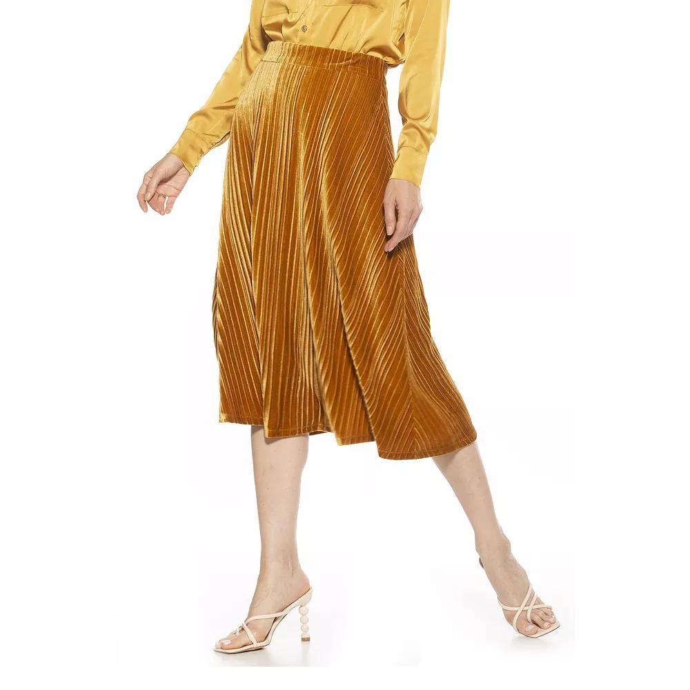 Women's ALEXIA ADMOR Alaina Pleated Velvet Midi Skirt, Size: Large, Golden Product Image