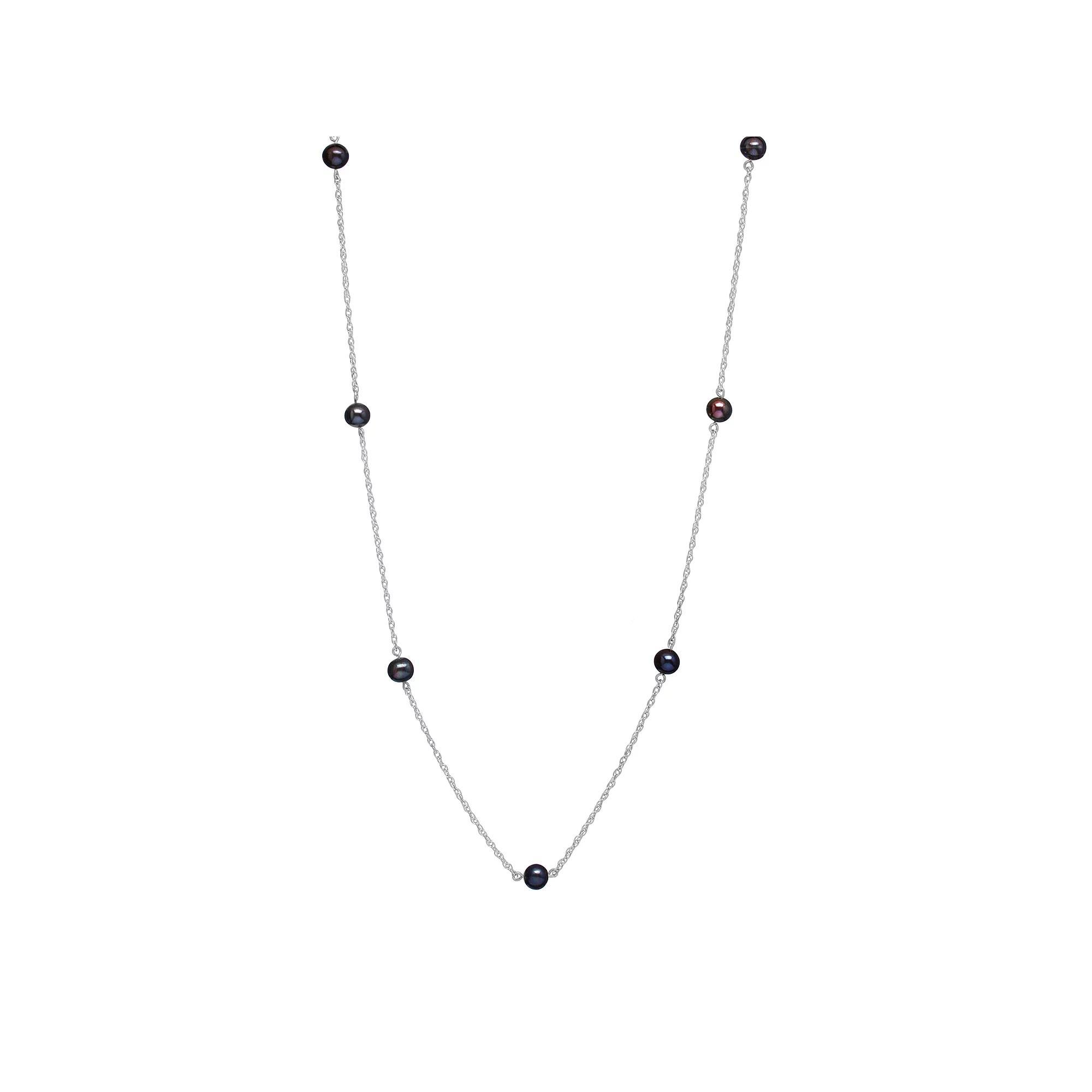 14k White Gold Freshwater Cultured Pearl Station Necklace, Women's, Size: 18", Black Product Image