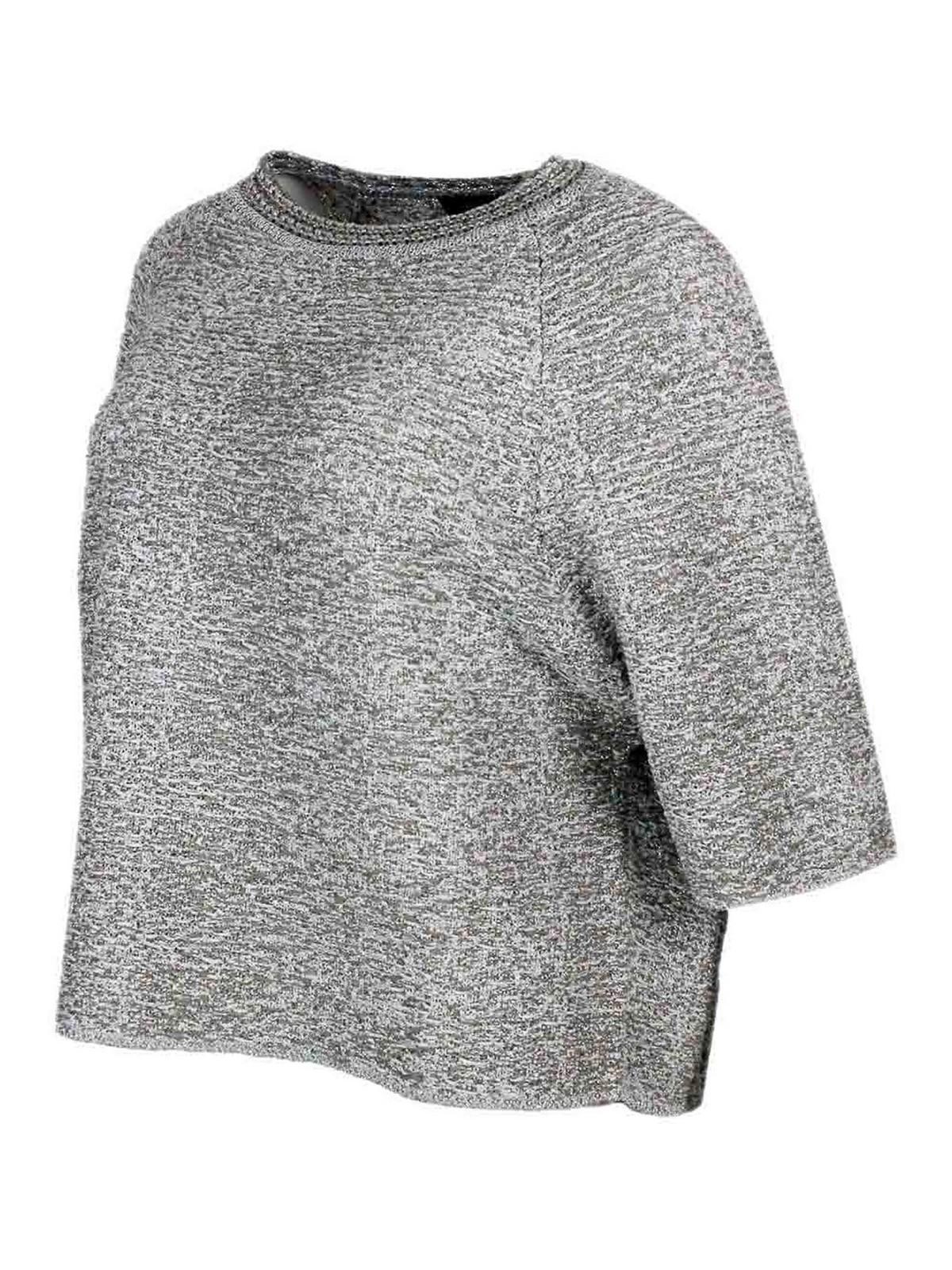 FABIANA FILIPPI Short-sleeved Crew-neck Sweater In Cotton Ribbon Embellished With Brilliant Golden Lurex Threads In Grigio - Argento Product Image