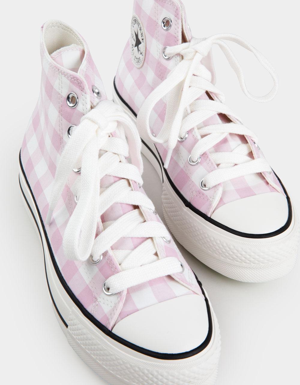 CONVERSE Chuck Taylor All Start Lift Gingham Womens High Top Platform Shoes - WHT/LT PNK Product Image