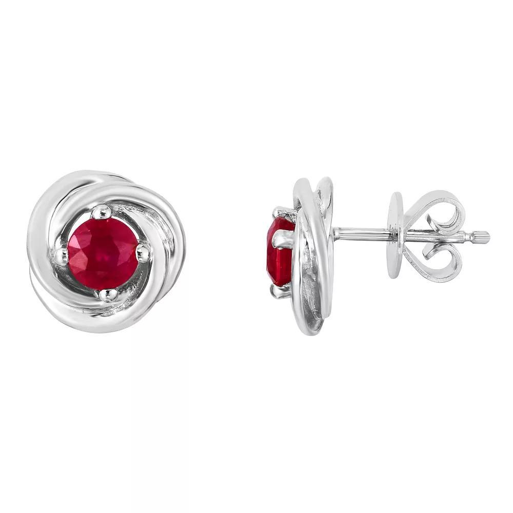 Sterling Silver Simulated Ruby Swirl Stud Earrings, Women's Product Image