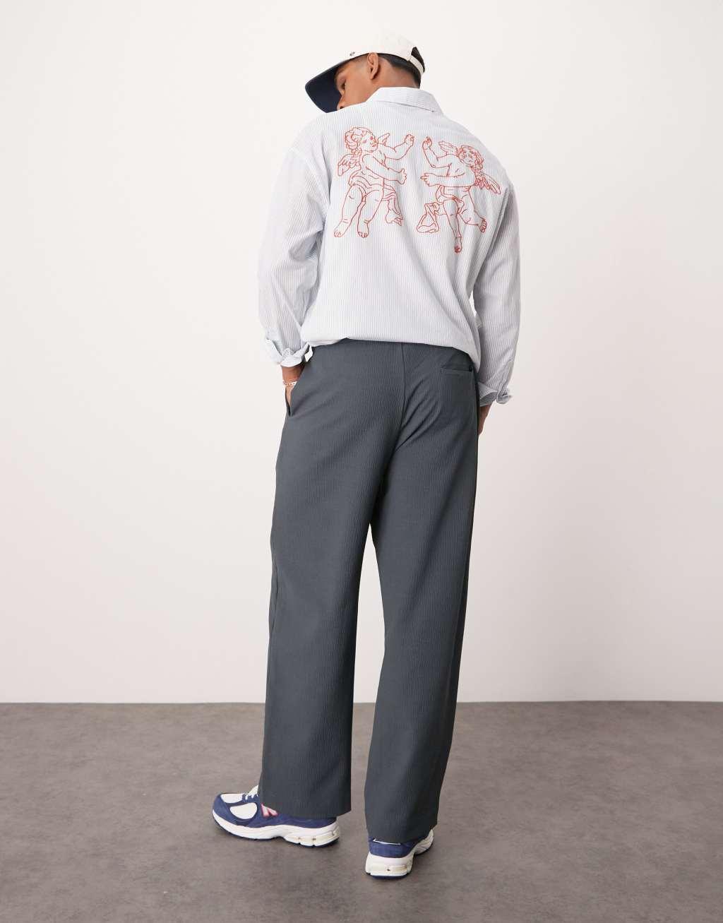 Bershka textured pants in dark gray Product Image