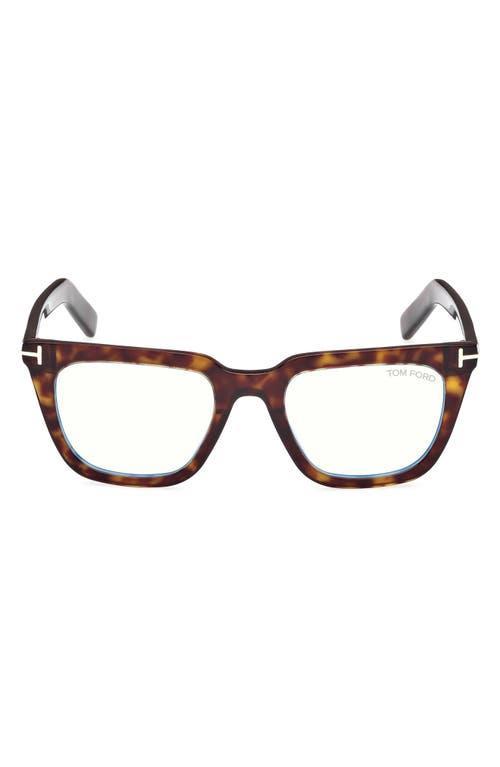 TOM FORD 50mm Square Blue Light Blocking Glasses In Havana Eco/t Logo Product Image
