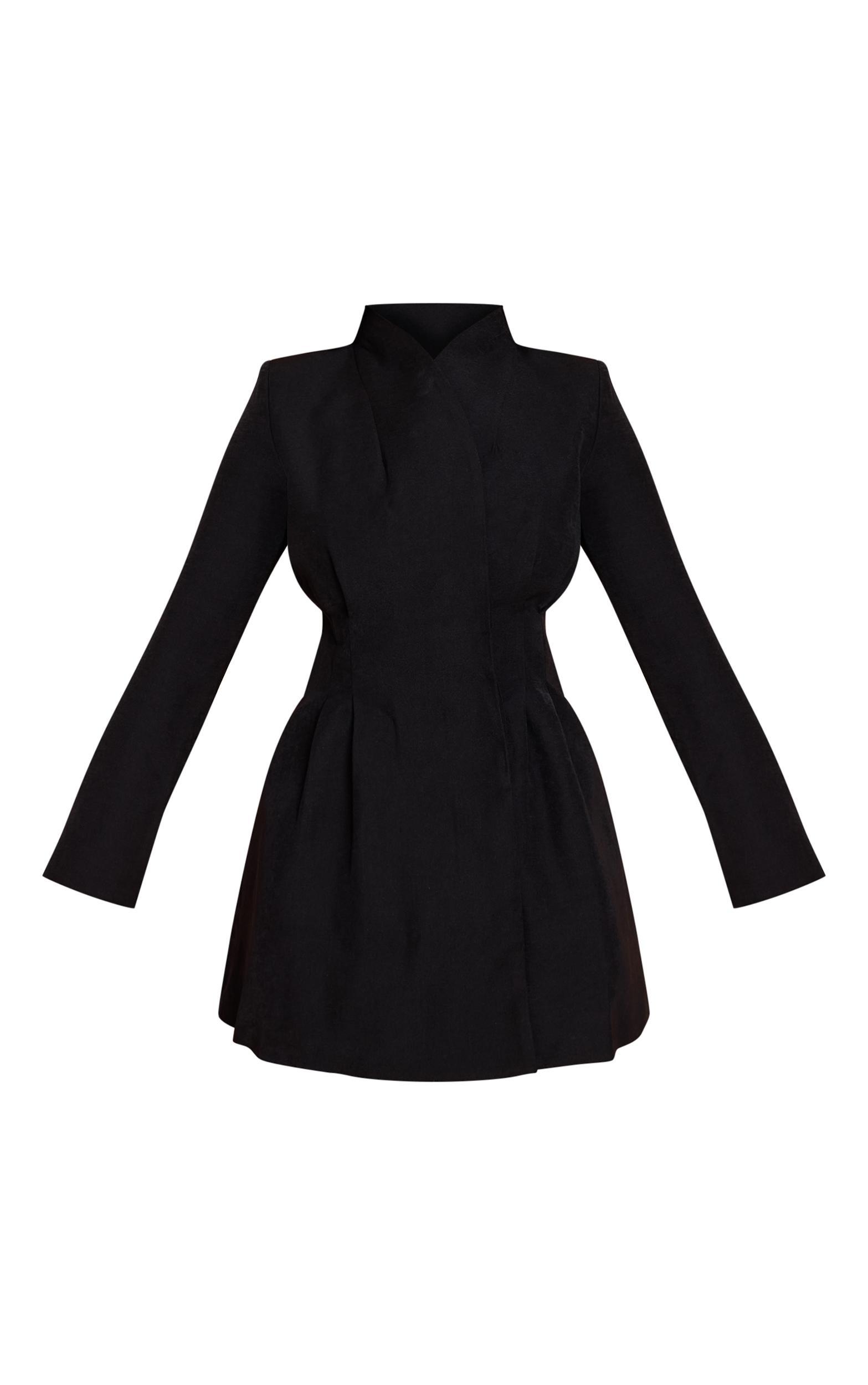 Shape Black Cross Over Cinched Waist Blazer Dress Product Image