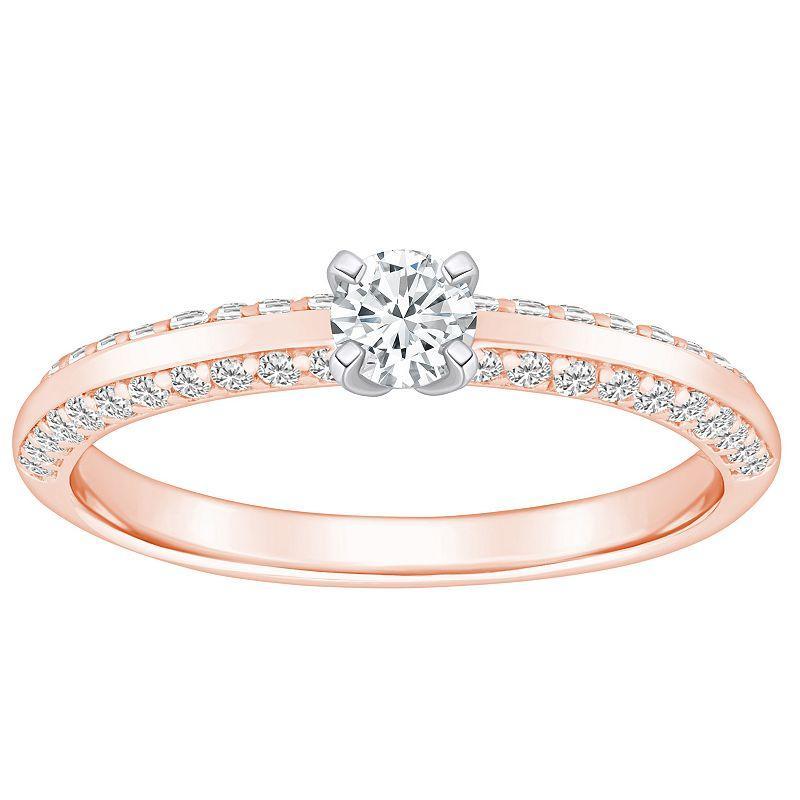 Alyson Layne 14k Gold 3/5 Carat T.W. Diamond Round Cut Pave & Polished Band Engagement Ring, Womens 14k White Gold Product Image