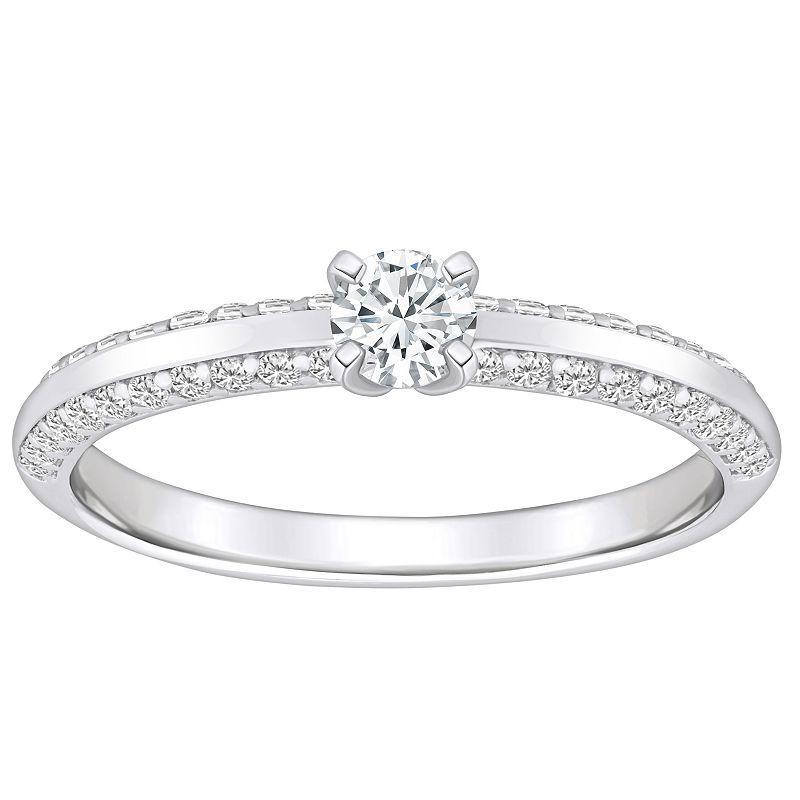 Alyson Layne 14k Gold 3/5 Carat T.W. Diamond Round Cut Pave & Polished Band Engagement Ring, Womens 14k White Gold Product Image