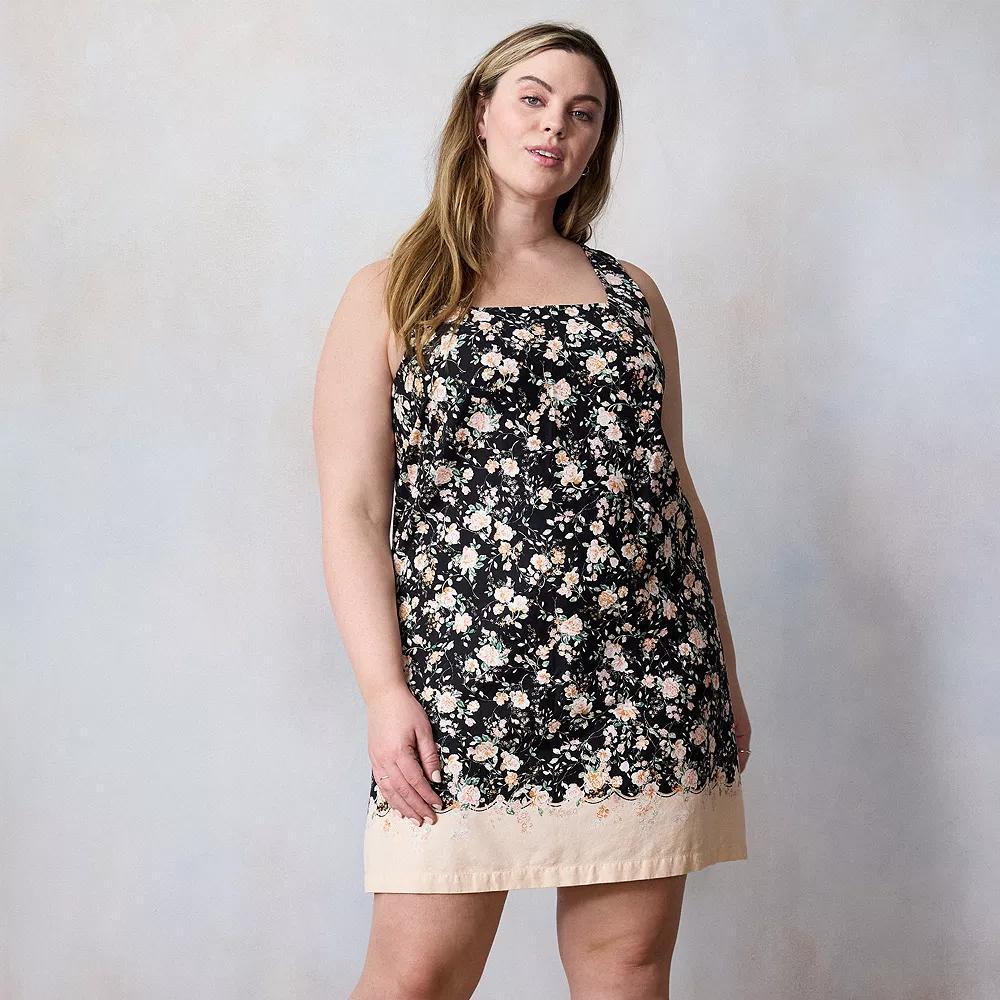 Plus Size LC Lauren Conrad Square Neck Floral Shift Dress, Women's, Size: 0X, Black Lia Border Product Image