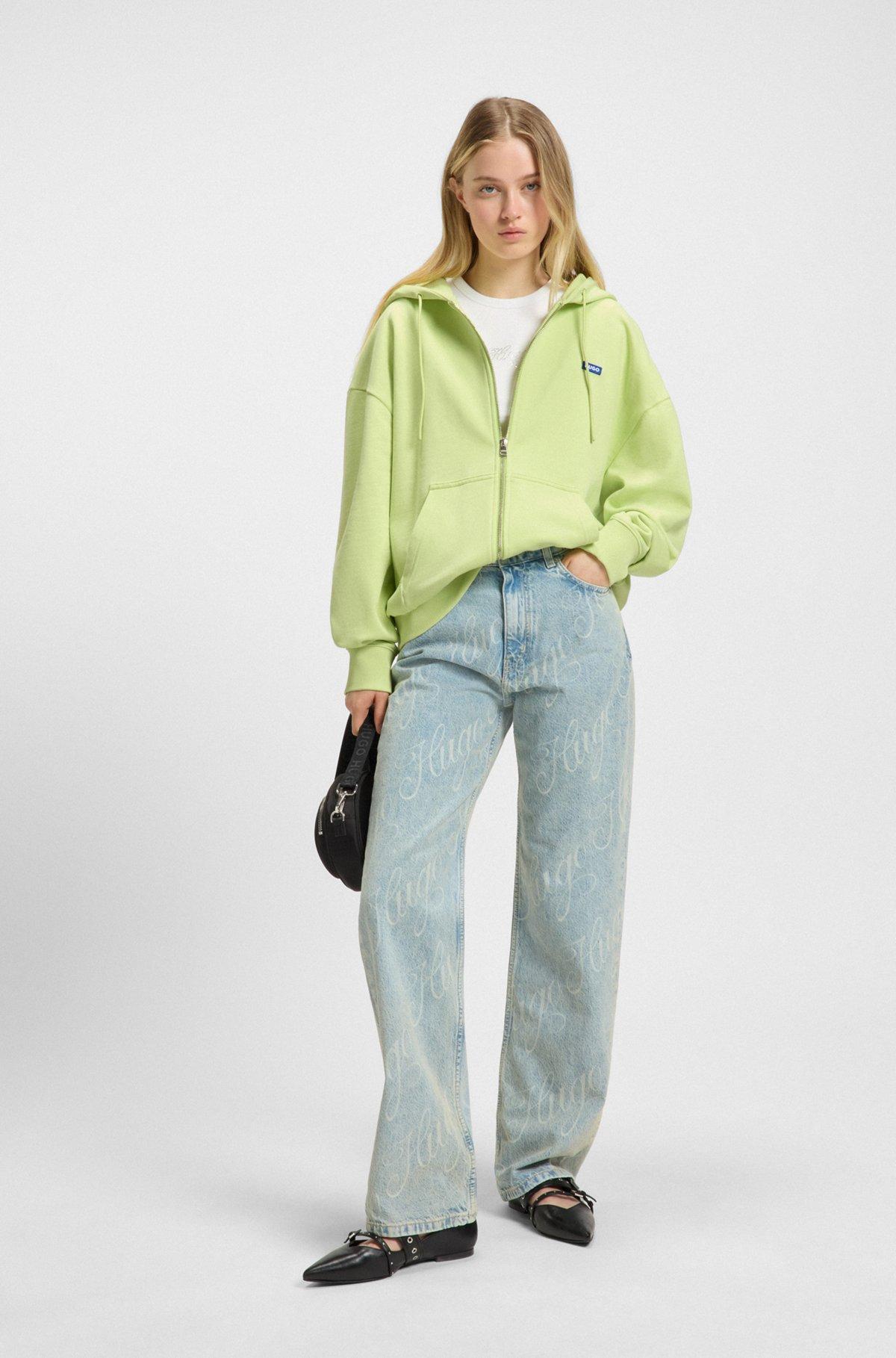 HUGO - All-gender relaxed-fit hoodie in cotton terry - Green Product Image
