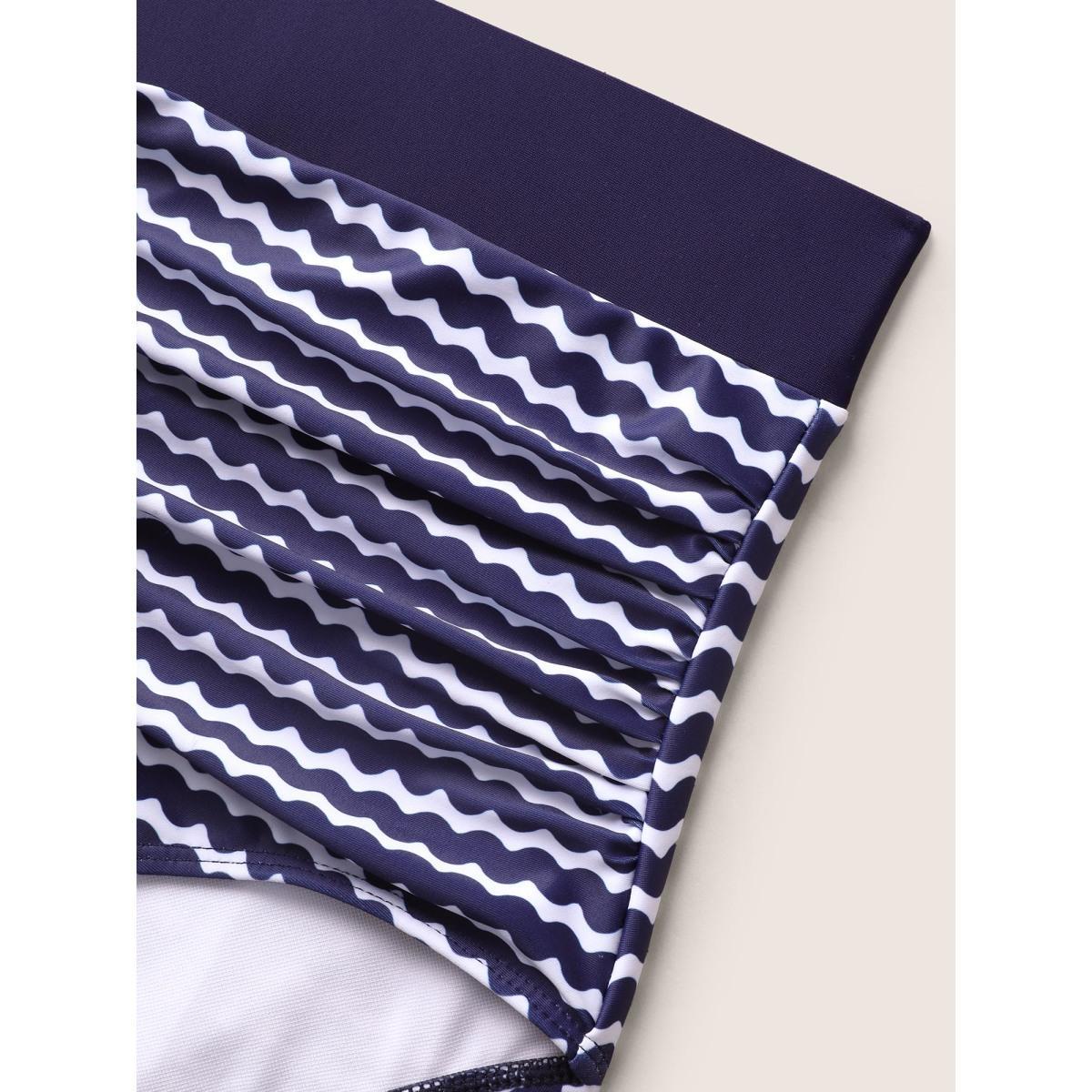 Plus Size Striped Print High Rise Ruched Swim Bottom Women's Swimwear Navy Beach Gathered High stretch Skinny High Rise Curve Swim Bottoms BloomChic 30/6X Product Image