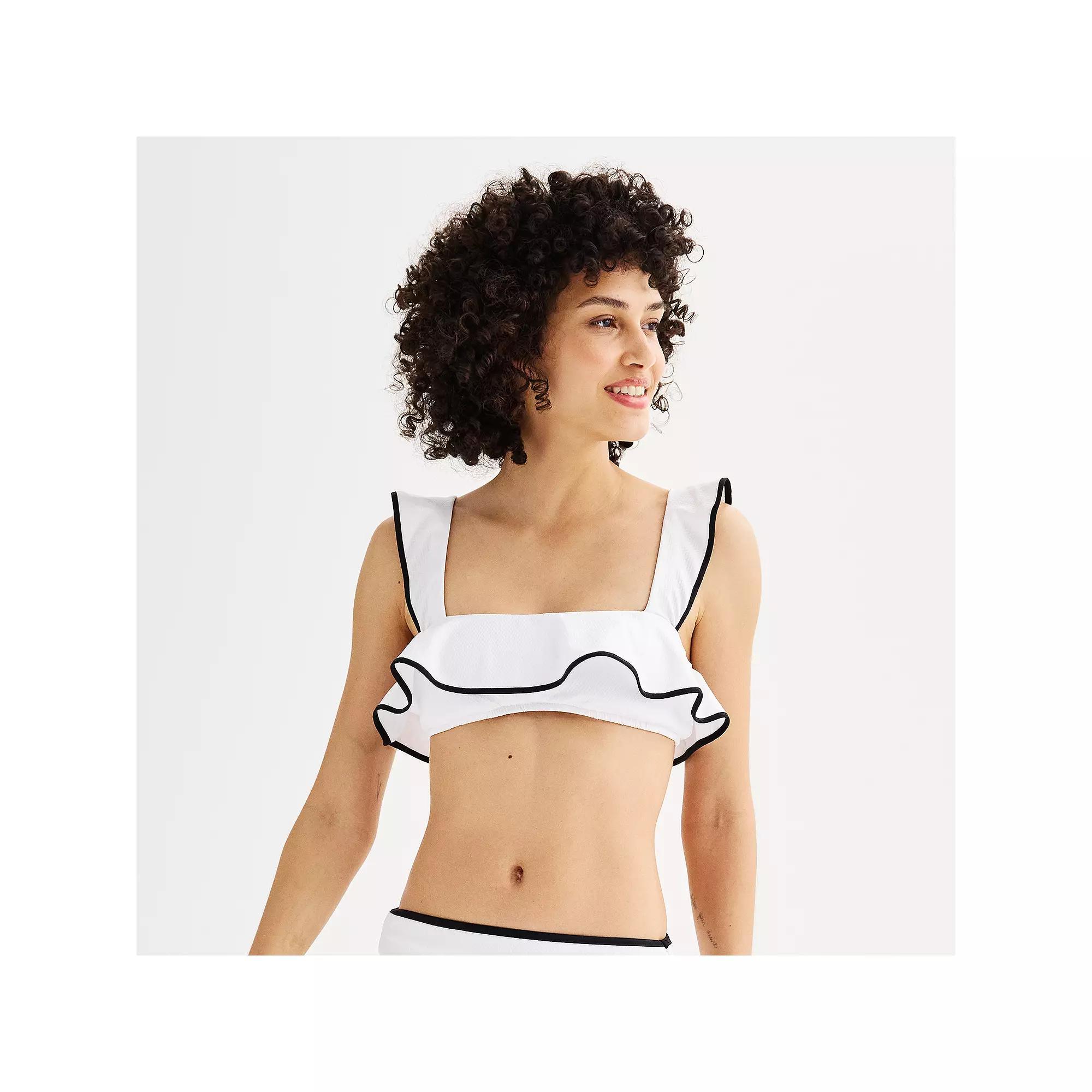 Women's Freshwater Ruffle Bikini Swim Top, Size: Medium, All Day Picque White Product Image