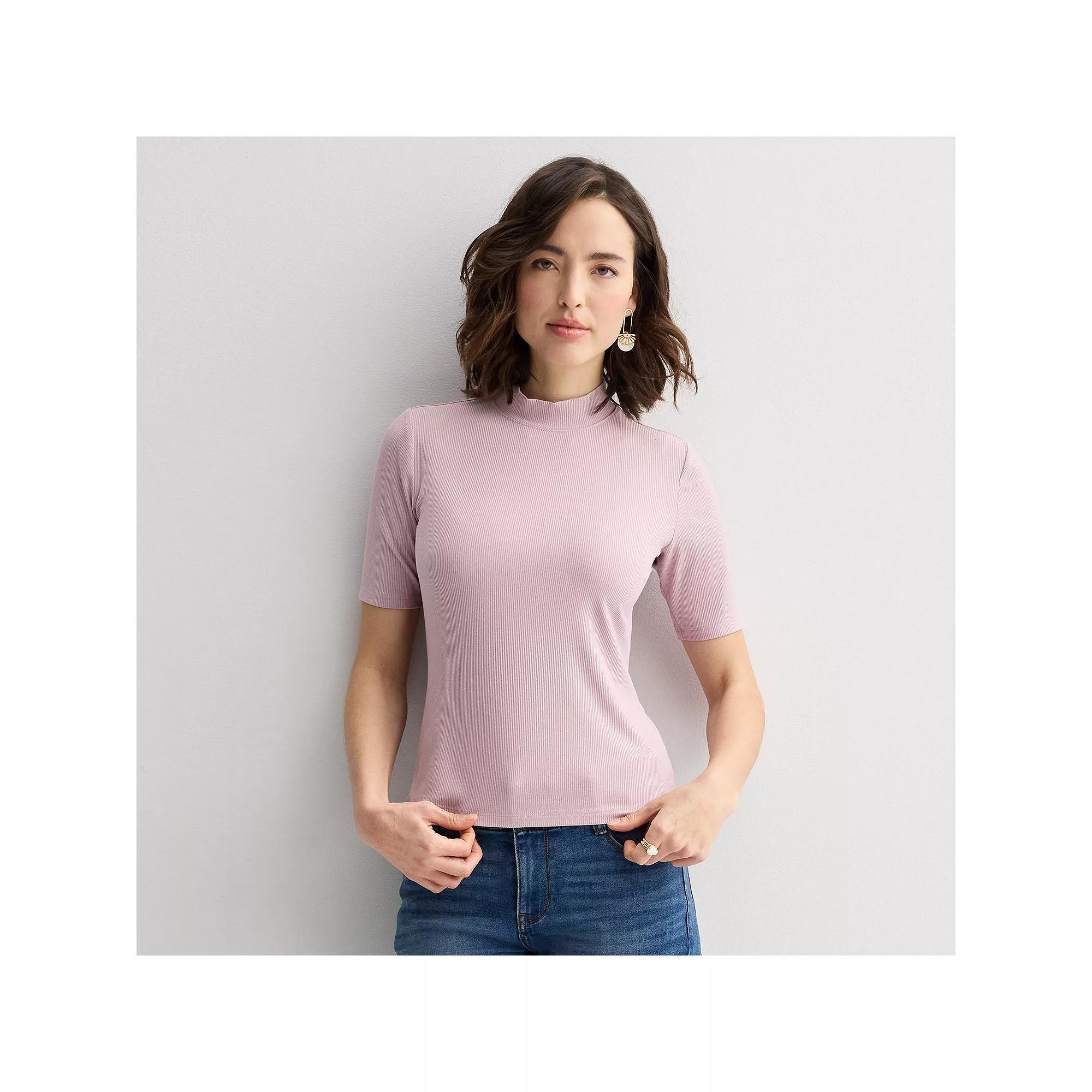 Women's Nine West Fitted Elbow Sleeve Mockneck T-Shirt, Size: XS, Washed Purple Product Image