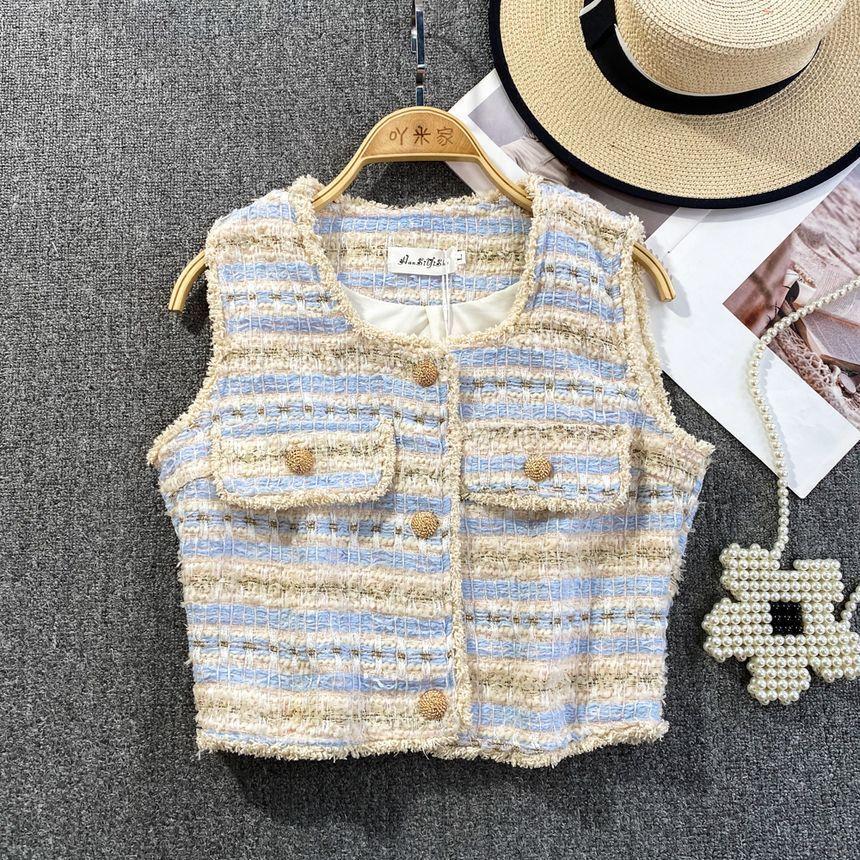 Square Neck Tassel Tweed Vest Product Image