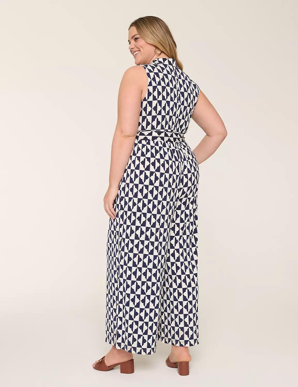 Collared Wide Leg Jersey Jumpsuit Product Image