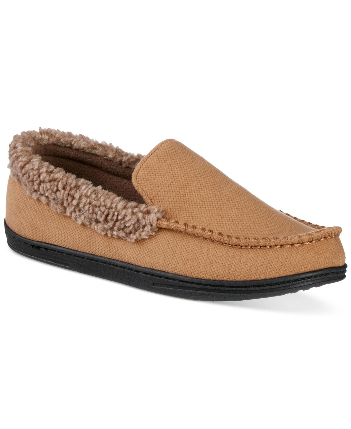 Isotoner Mens Brushed Knit or Plaid Lewis Moccasin Slipper with Fleece Lining and Memory Foam - Dark Choco/ Product Image