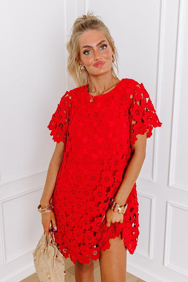 Dainty Darling Crochet Mini Dress in Red Product Image