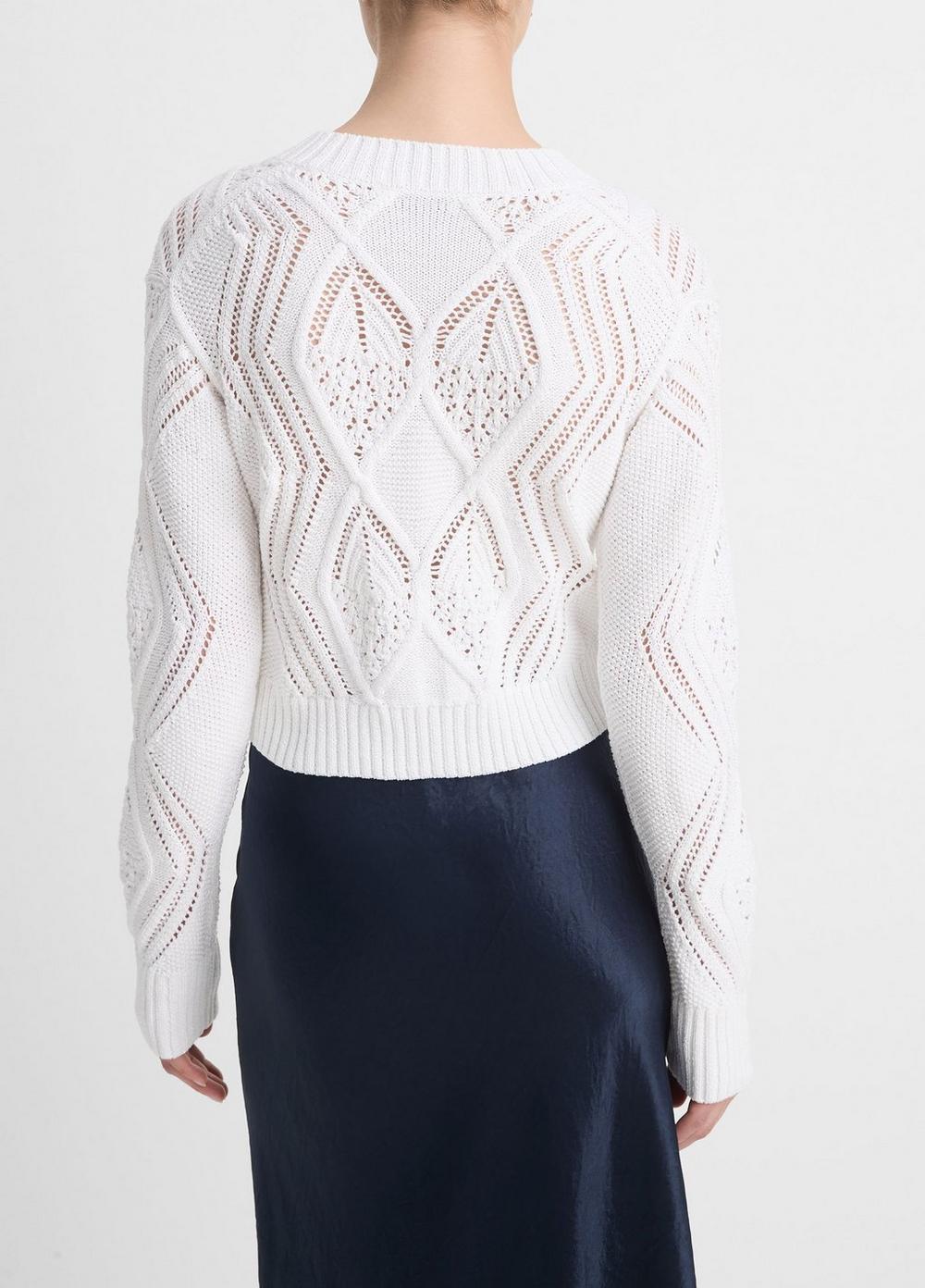 Womens Italian Cotton Diamond Cable Cardigan, Optic White, Size L Vince Product Image